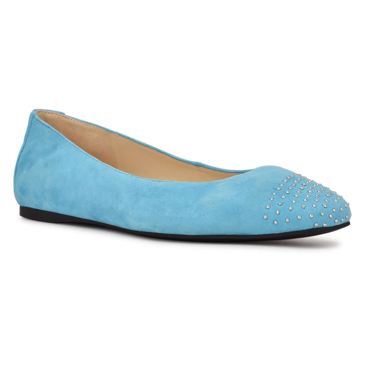 Ballerinas Nine West Aloha Studded Square-Puntera Mujer Azules Claro | 3915XPJAW