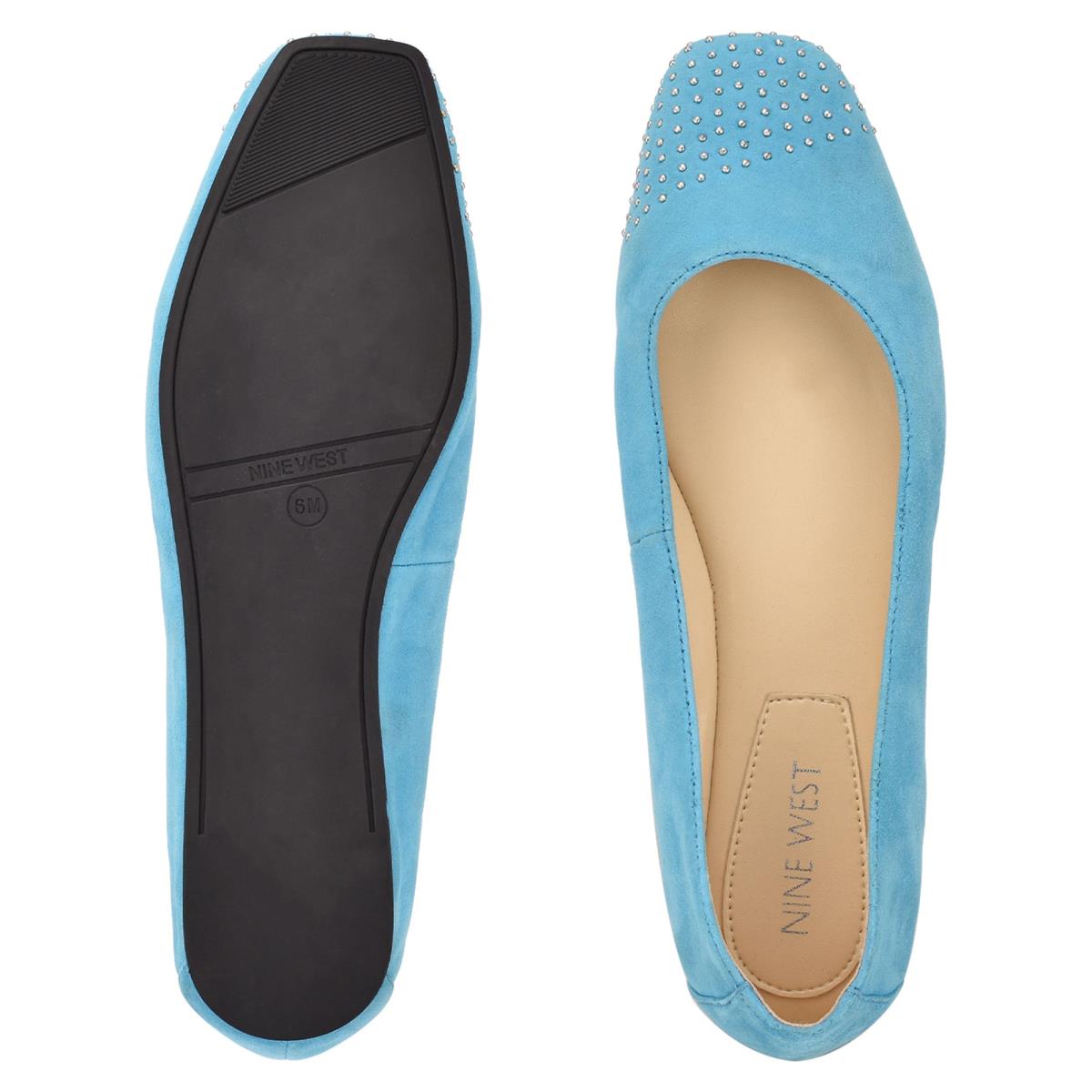 Ballerinas Nine West Aloha Studded Square-Puntera Mujer Azules Claro | 3915XPJAW