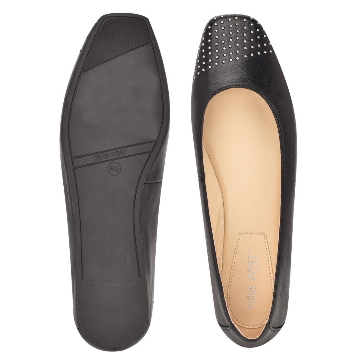 Ballerinas Nine West Aloha Studded Square-Puntera Mujer Negras | 6748CJXQZ