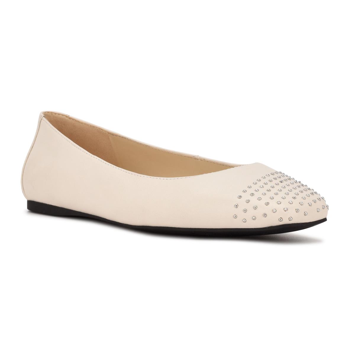 Ballerinas Nine West Aloha Studded Square-Puntera Mujer Creme | 8534EWRMI