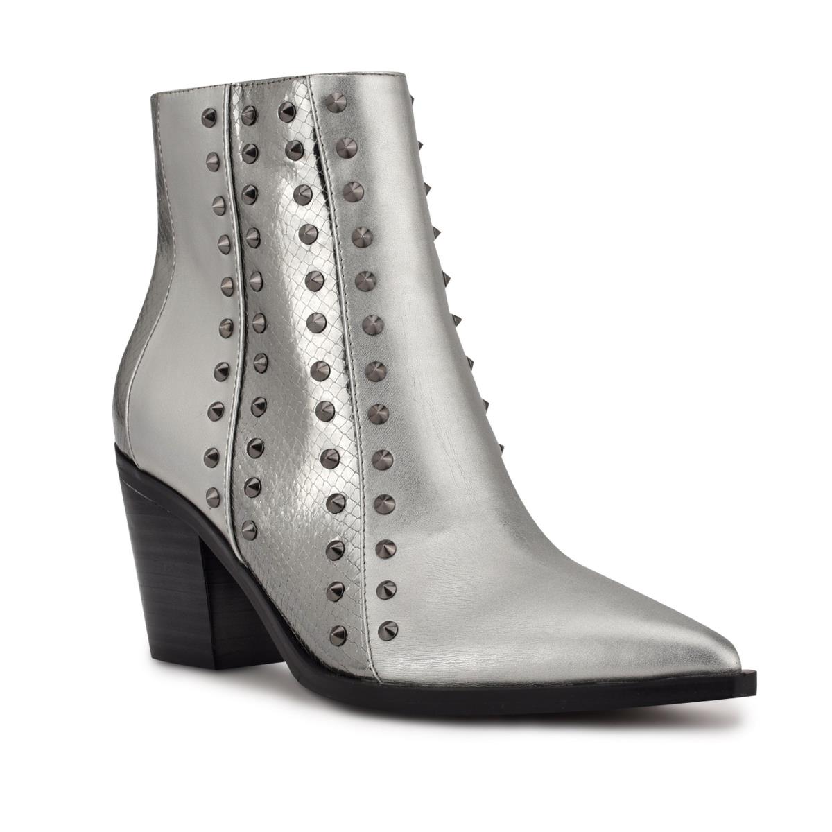 Botines Nine West What Studded Block Heel Mujer Azules Gris | 7680RUDFN