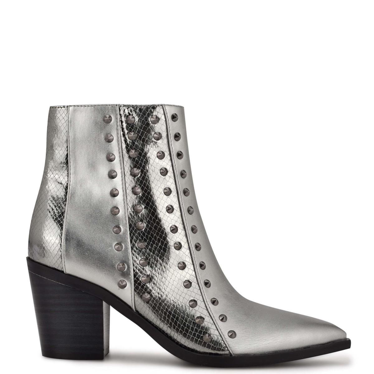 Botines Nine West What Studded Block Heel Mujer Azules Gris | 7680RUDFN