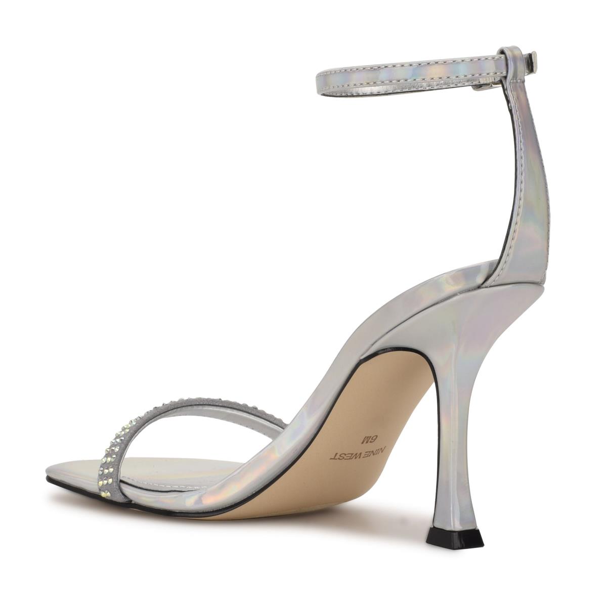 Sandalias Con Tiras Nine West Yess Rhinestone Ankle Mujer Plateadas | 2946JBDLE