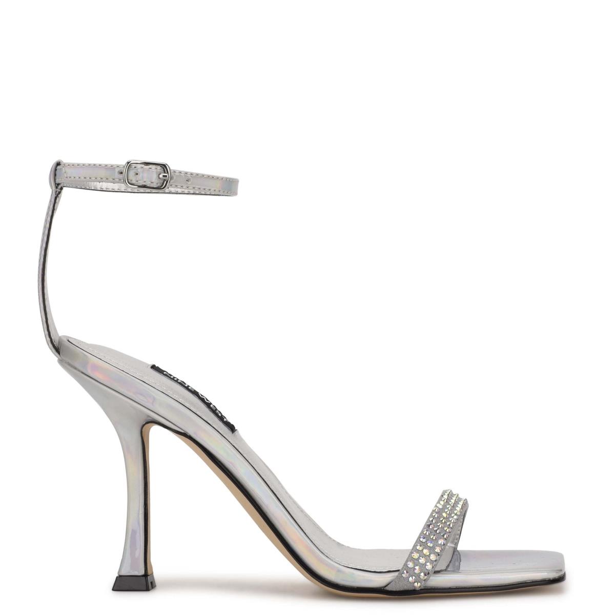 Sandalias Con Tiras Nine West Yess Rhinestone Ankle Mujer Plateadas | 2946JBDLE