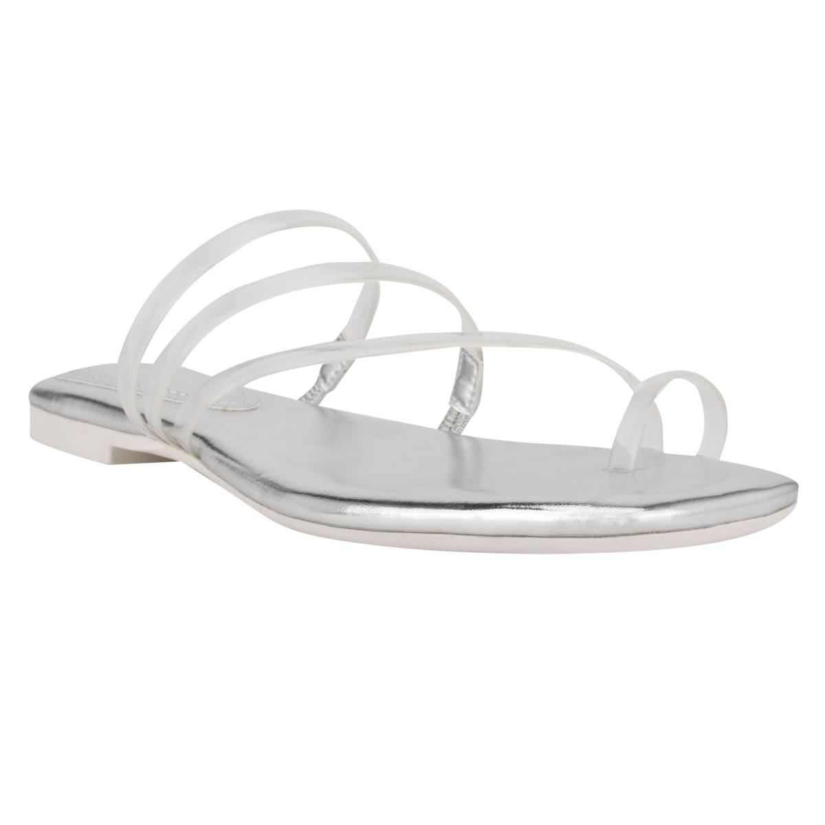 Sandalias Deslizantes Nine West Darbie Planos Puntera Ring Mujer Plateadas | 0349YGTHV