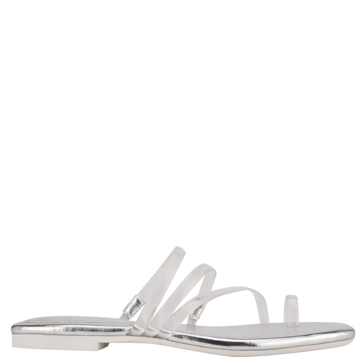 Sandalias Deslizantes Nine West Darbie Planos Puntera Ring Mujer Plateadas | 0349YGTHV