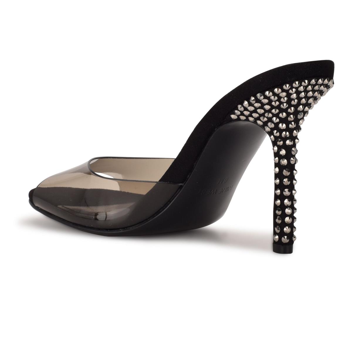 Sandalias Deslizantes Nine West Ido Rhinestone Tacón Mujer Negras | 1290CSKBT