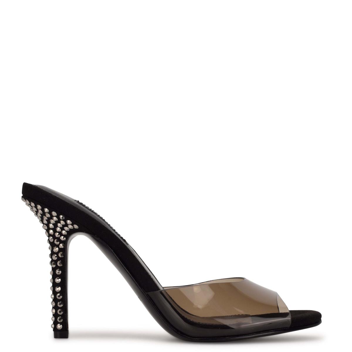 Sandalias Deslizantes Nine West Ido Rhinestone Tacón Mujer Negras | 1290CSKBT