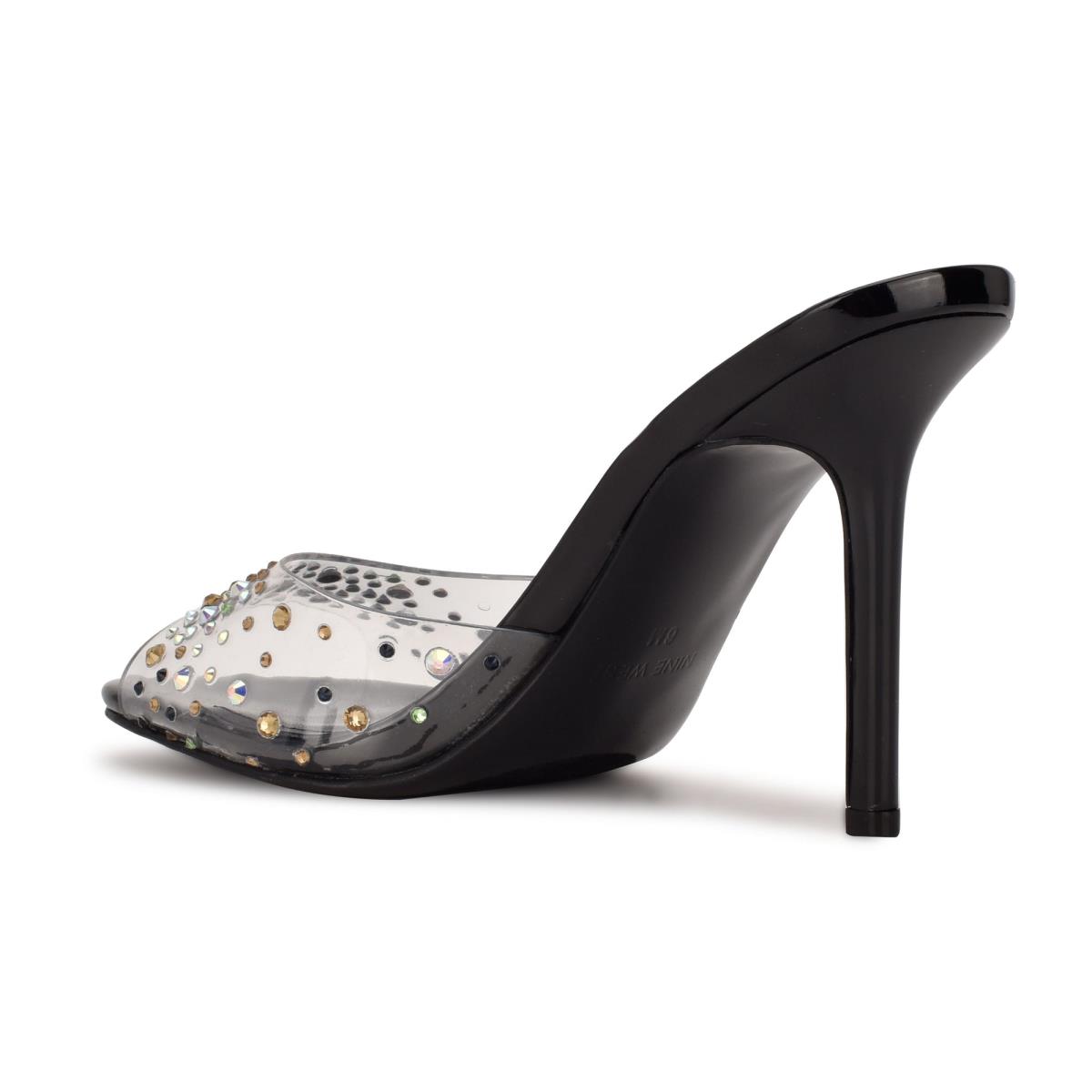 Sandalias Deslizantes Nine West Ido Rhinestone Tacón Mujer Negras | 4928VJZKN