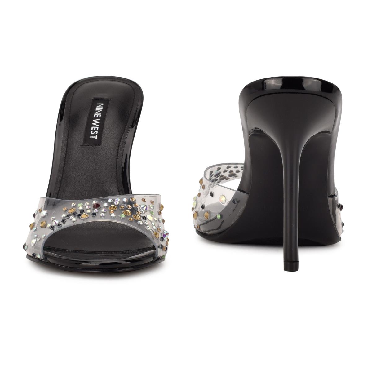 Sandalias Deslizantes Nine West Ido Rhinestone Tacón Mujer Negras | 4928VJZKN