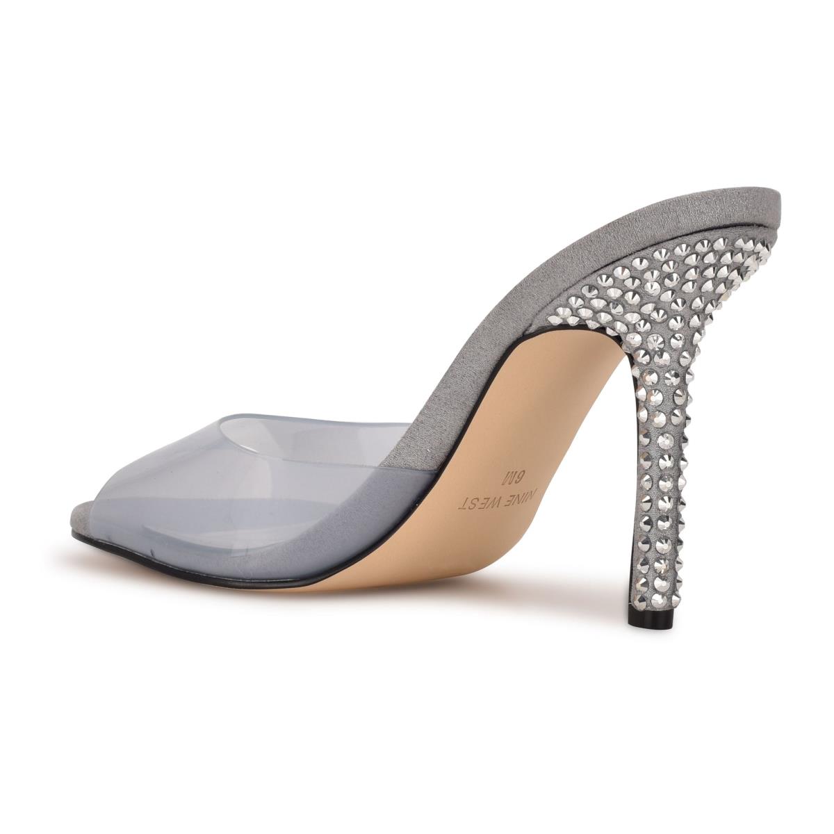 Sandalias Deslizantes Nine West Ido Rhinestone Tacón Mujer Gris Claro | 7843THBRY