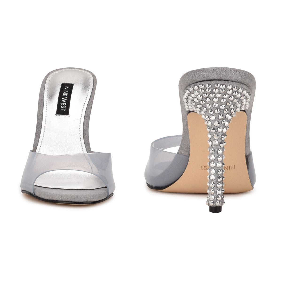 Sandalias Deslizantes Nine West Ido Rhinestone Tacón Mujer Gris Claro | 7843THBRY