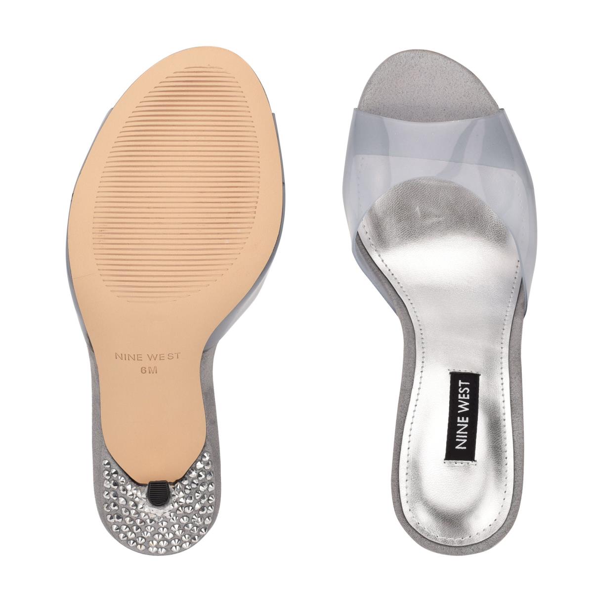 Sandalias Deslizantes Nine West Ido Rhinestone Tacón Mujer Gris Claro | 7843THBRY