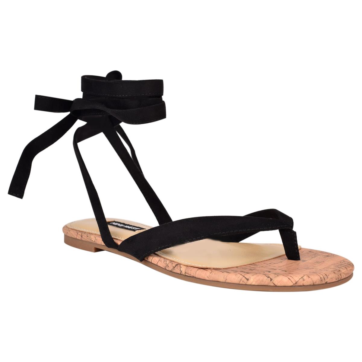 Sandalias Planas Nine West Tiedup Ankle Wrap Mujer Negras | 2746LXRCD