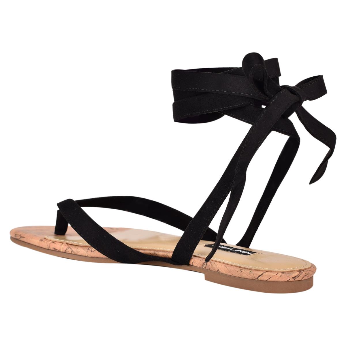 Sandalias Planas Nine West Tiedup Ankle Wrap Mujer Negras | 2746LXRCD