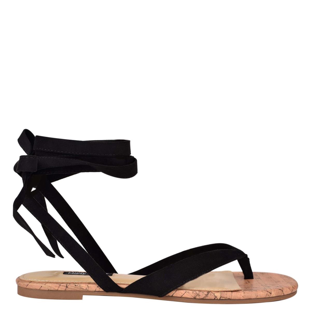 Sandalias Planas Nine West Tiedup Ankle Wrap Mujer Negras | 2746LXRCD