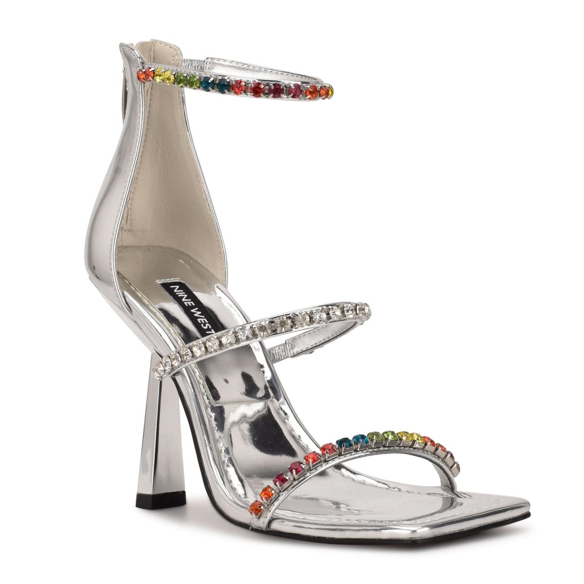 Sandalias Vestir Nine West Vavoom Rhinestone Tiras Mujer Plateadas Multicolor | 3184AUKBV