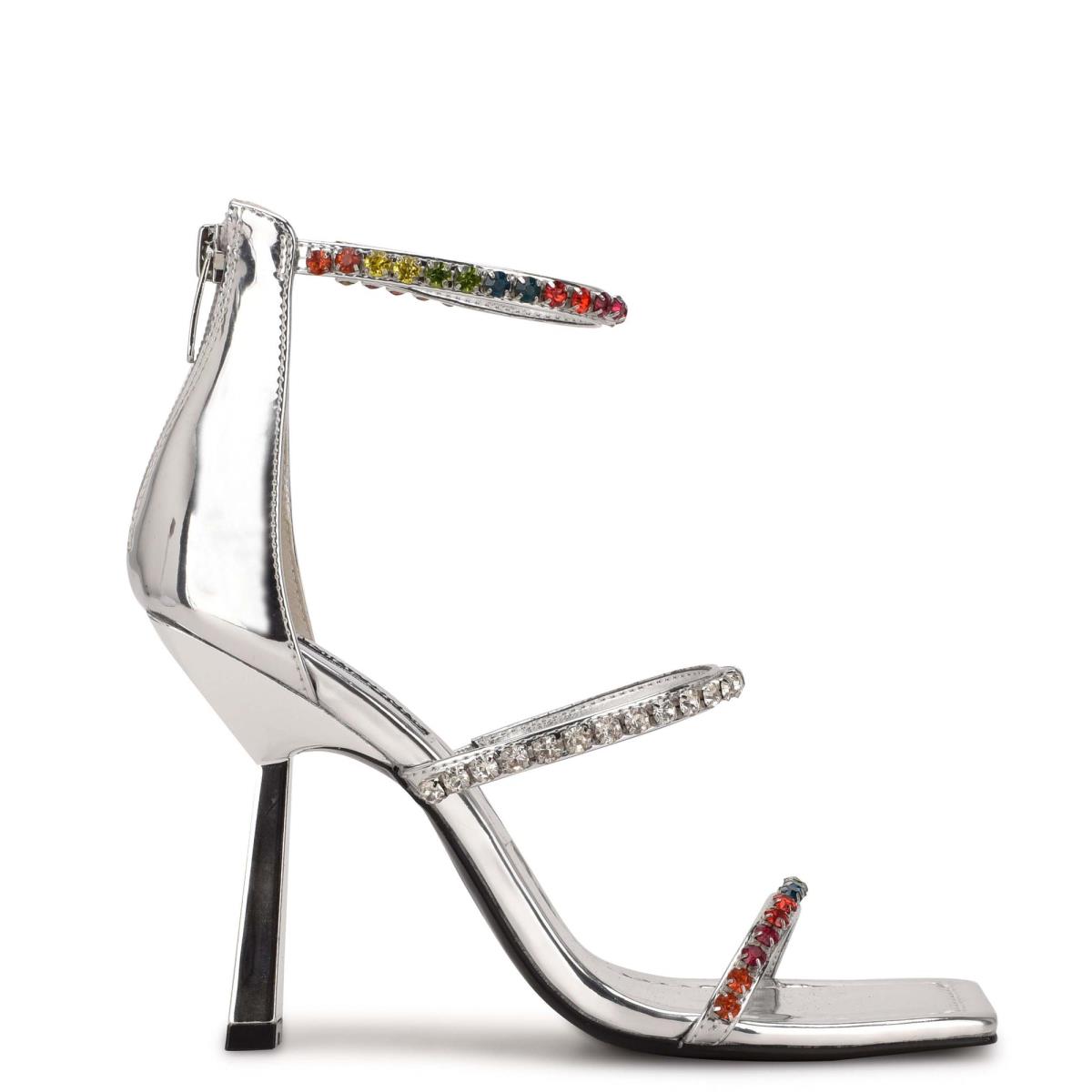 Sandalias Vestir Nine West Vavoom Rhinestone Tiras Mujer Plateadas Multicolor | 3184AUKBV