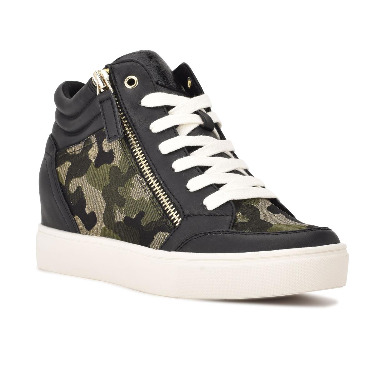 Zapatillas Nine West Tons High Top Hidden Wedge Sneakers Mujer Negras Camuflaje | 9235JQNIZ