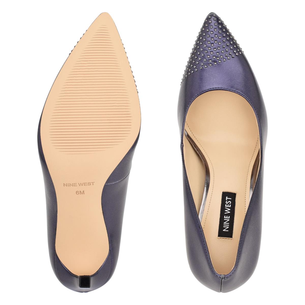 Zapatos De Salon Nine West Tadaa Studded Pointy Puntera Mujer Azul Marino | 4185JOYNH