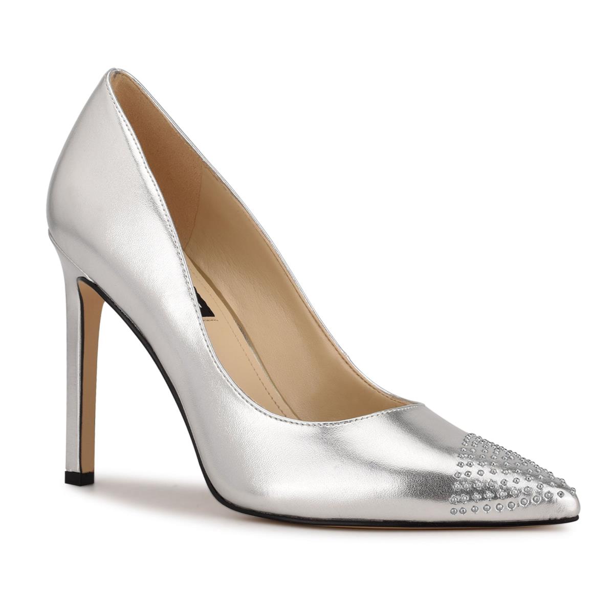 Zapatos De Salon Nine West Tadaa Studded Pointy Puntera Mujer Plateadas | 5781EZBFI