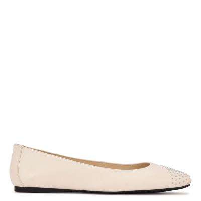 Ballerinas Nine West Aloha Studded Square-Puntera Mujer Creme | 8534EWRMI