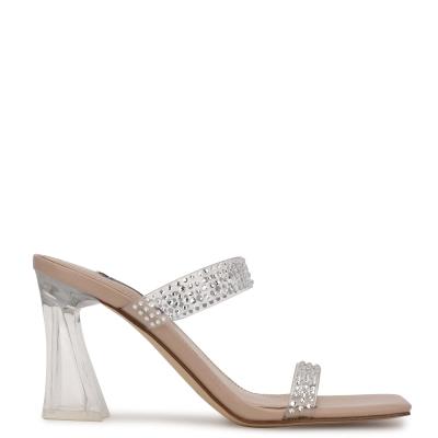 Sandalias Deslizantes Nine West Darla Tacón Mujer Beige | 9478PECNG