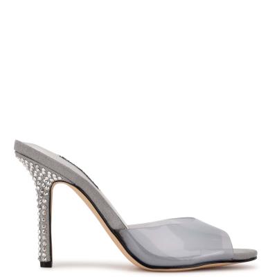 Sandalias Deslizantes Nine West Ido Rhinestone Tacón Mujer Gris Claro | 7843THBRY