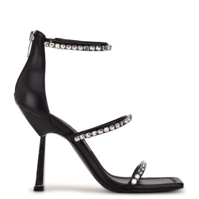 Sandalias Vestir Nine West Vavoom Rhinestone Tiras Mujer Negras Plateadas | 2659LOJVI