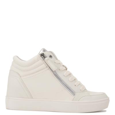 Zapatillas Nine West Tons High Top Hidden Wedge Sneakers Mujer Blancas Plateadas | 2614GKZDR