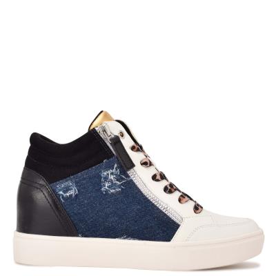 Zapatillas Nine West Tons High Top Hidden Wedge Sneakers Mujer Negras Azules | 4291ZUECX